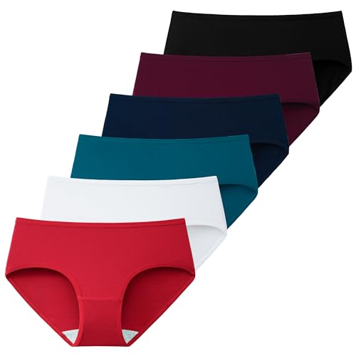 INNERSY Unterhosen Damen Baumwolle Frauen Unterwäsche Hipster Bequemer Pantys Slips 6er Pack (M/40 EU, 4 Dunkel/Weiß/Rot) von INNERSY
