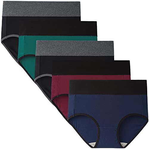 INNERSY Unterhosen Damen Baumwolle High Waist kaiserschnitt Taillenslip Frauen Slips Mehrpack 5(XL, Dunkel Mehrfarbig) von INNERSY