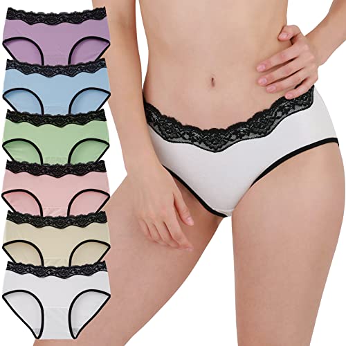 INNERSY Unterhosen Damen Baumwolle Pantys Spitze Atmungsaktive Hipster Unterwäsche 6er Pack (40, Mehrfarbig Hell) von INNERSY