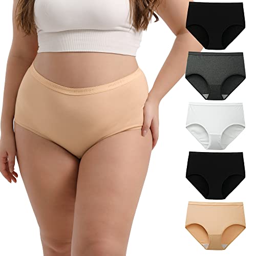 INNERSY Unterhosen Damen Baumwolle Schlüpfen Große Größen High Waist Pantys Größe 40-62 5er Pack (40-42, 2 Schwarz/Weiß/Beige/Grau) von INNERSY