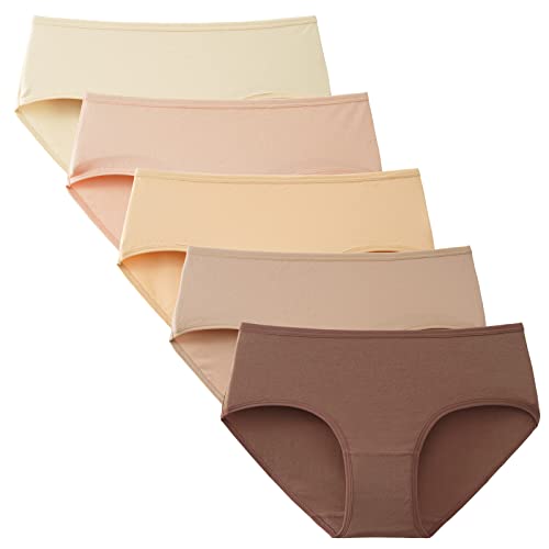 INNERSY Unterhosen Damen Beige Baumwoll Unterwäsche Frauen Komfort Slip Mittlerer Taille 5 Pack (M, Verschiedene Hautfarben) von INNERSY