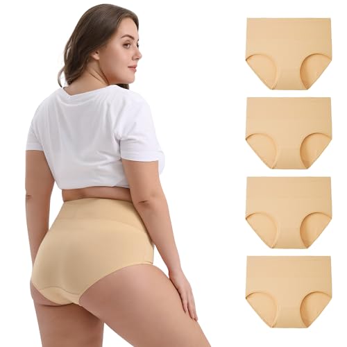 INNERSY Unterhosen Damen Große Größen Beige Baumwollslips Plus Size Unterwäsche Frauen 4 Pack (44-46, Beige) von INNERSY