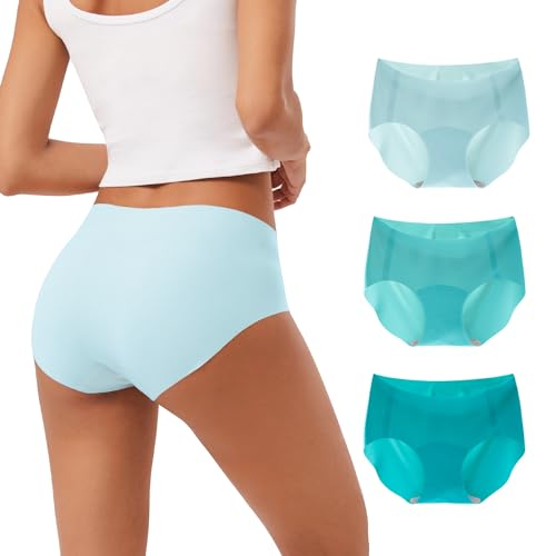 INNERSY Unterhosen Damen Nahtlos Mikrofaser Hipster Pantys ohne Naht Seamless Slips Mehrpack 3 (XS, Serie Sommerblau) von INNERSY