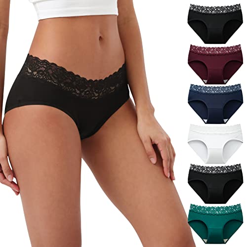 INNERSY Unterhosen Damen Panty Baumwoll Unterwäsche Frauen Bequem Slips mit Spitze Mehrpack 6 (44, Klassische Farben) von INNERSY