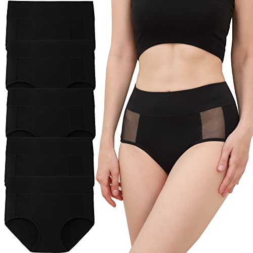 INNERSY Unterhosen Damen Schwarz Baumwoll Unterwäsche Frauen Kaiserschnitt High Waist Slip 5 Pack (XS, Klassisches Schwarz) von INNERSY