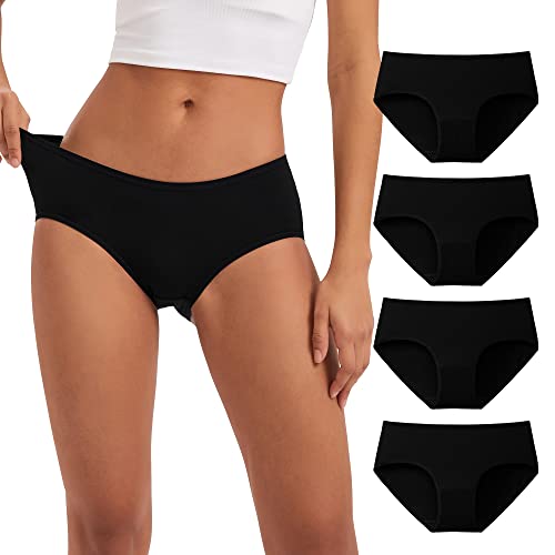 INNERSY Unterhosen Damen Schwarz Baumwoll Unterwäsche Stretch Slips Frauen Set Bequem 4er Pack (M, Schwarz) von INNERSY