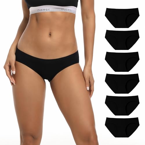 INNERSY Unterhosen Damen Schwarz Hipster Panties Niedrige Taille Slip Baumwolle Unterwäsche 6 Pack (XL, Klassisch Schwarz) von INNERSY