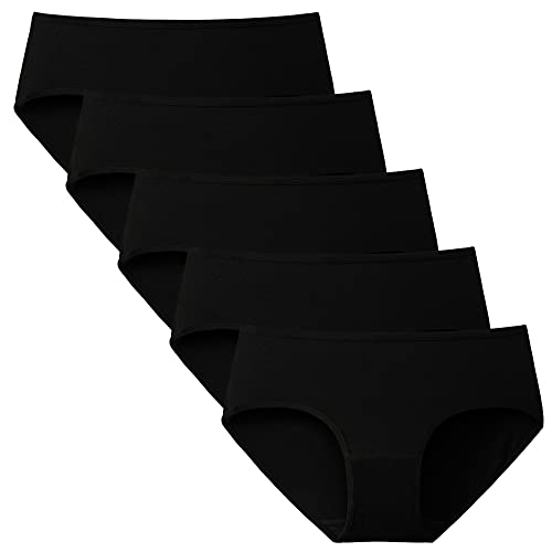 INNERSY Unterhosen Damen Schwarz Hipster Unterwäsche Frauen Schlüpfer Baumwolle Weich 5er Pack (L, 5 Schwarz) von INNERSY