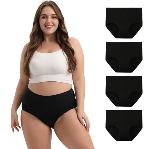 INNERSY Unterhosen Damen Schwarz Schlüpfer Große Größen High Waist Pantys Übergröße 4er Pack (48-50, Schwarz) von INNERSY