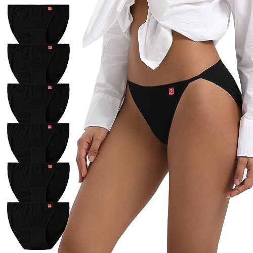 INNERSY Unterhosen Damen Schwarz Slip Hoher Beinausschnitt Schlüpfer Baumwoll Unterwäsche 6 Pack (M, 6 Schwarz) von INNERSY