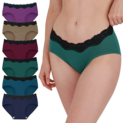 INNERSY Unterhosen Damen Spitze Baumwoll Unterwäsche Bequeme Höschen Frauen Slips Mehrpack 6 (36, Mehrfarbig Dunkel) von INNERSY