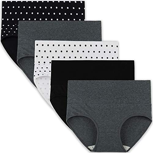 INNERSY Slip Damen High Waist Unterwäsche Baumwolle Nach Kaiserschnitt Unterhose Slips Mehrpack 5 (L, Dot/Grau/Schwarz) von INNERSY