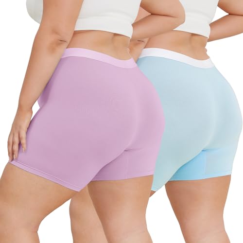 INNERSY Unterhosen Große Größen Damen Micro Modal Boxershorts Unterwäsche Unter Kleid 2er Pack (52-54, Lila/Blau) von INNERSY