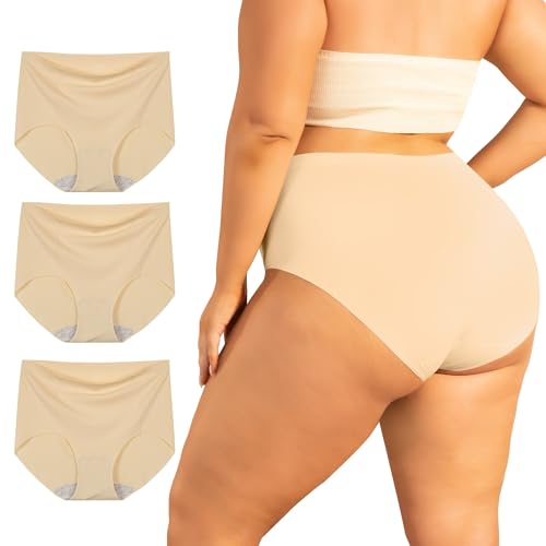 INNERSY Unterhosen Große Größen Damen Nahtlose High Waist Hautfarben Seamless Unterwäsche 3er Pack (48-50, 3 Beige) von INNERSY