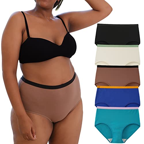 INNERSY Unterhosen Große Größen Damen Taillenslip Baumwoll Unterwäsche Übergröße Slips Mehrpack 5 (40-42, Schwarz+Mehrfarbig mit Kontrastbund) von INNERSY