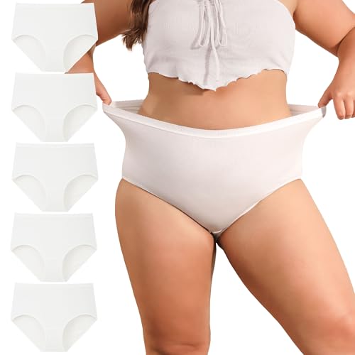 INNERSY Unterhosen Große Größen Damen Weiß Schlüpfer Baumwolle Hohe Taille Maxislips 44-62 5 Pack (48-50, 5 Weiß) von INNERSY