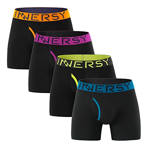 INNERSY Unterhosen Herren Baumwolle Boxershorts Schwarz Sport Unterwäsche Männer Lang 4 Pack (M, Klassisch Schwarz) von INNERSY