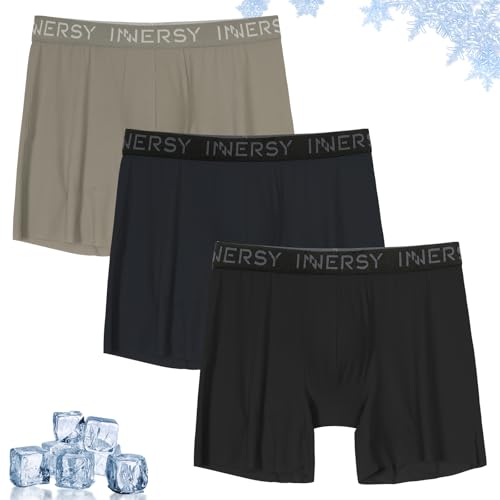 INNERSY Unterhosen Herren Microfaser Boxershorts Männer Dünn Eisseide Retroshorts Trunks Mehrpack 3 (S, Blau/Grau/Schwarz) von INNERSY