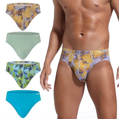 INNERSY Unterhosen Herren Slip Weiche Männer Unterwäsche Bunt Slips ohne Eingriff Mehrpack 4 (L, Hellgrün/Azur/2 Stoffdruck) von INNERSY