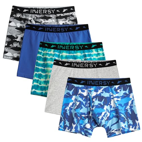 INNERSY Unterhosen Jungen Bunt Boxershorts Baumwolle Unterwäsche Jungs mit Eingriff Mehrpack 5 (116-122, Ocean Mehrfarbig) von INNERSY