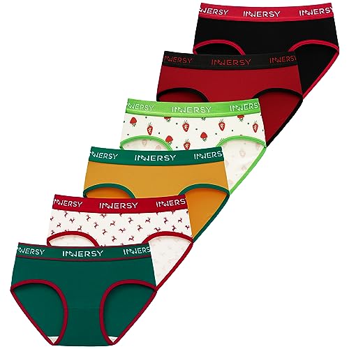 INNERSY Unterhosen Mädchen Baumwolle Unterwäsche Teenager Bunte Slip Weich Pantys Mehrpack 6 (14-16 Jahre, Weihnachts Serie) von INNERSY