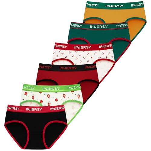 INNERSY Unterhosen Mädchen Baumwolle Unterwäsche Teenager Bunte Slip Weich Pantys Mehrpack 6 (8-10 Jahre, Weihnachts Serie) von INNERSY