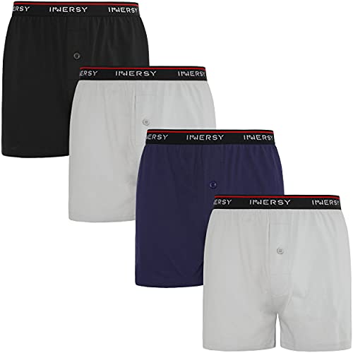 INNERSY Unterhosen Männer Baumwolle Boxershorts Herren Lang Retroshorts mit Eingriff Mehrpack 4 (XXL, Schwarz/Marineblau / 2 Grau) von INNERSY