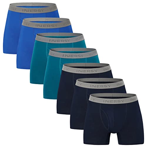 INNERSY Unterhosen Männer Baumwolle Herren Unterhosen Langes Bein Retroshorts Schlüpfer 7 Pack (L, Mehrfarbig für Blau) von INNERSY