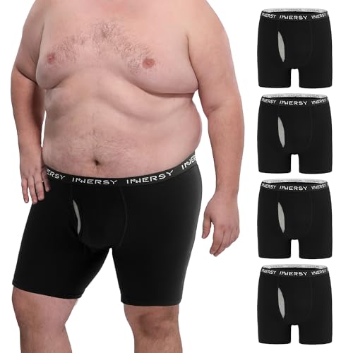INNERSY Unterhosen Männer Große Größen Schwarz Herren Boxershorts mit Eingriff Retroshorts 4er Pack (3XL, 4 Schwarz) von INNERSY