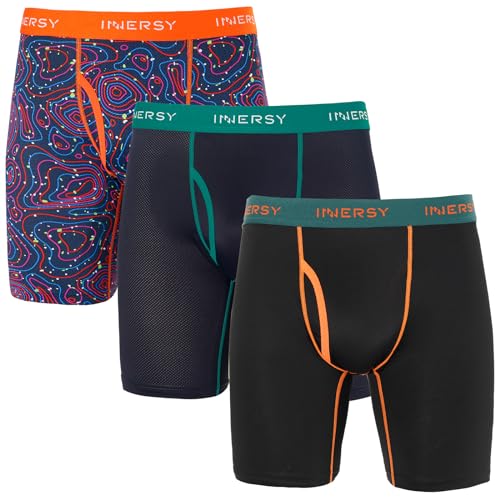 INNERSY Unterhosen Männer Lange Boxershorts Herren Bunt Retroshorts Sports Unterwäsche Mehrpack 3 (M, Dunkelblau/Muster/Schwarz) von INNERSY