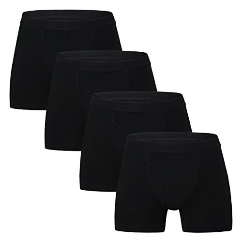 INNERSY Unterhosen Männer mit Eingriff Boxershorts Herren Schwarz Baumwolle Retroshorts 4 Pack (M, Basic Schwarz) von INNERSY