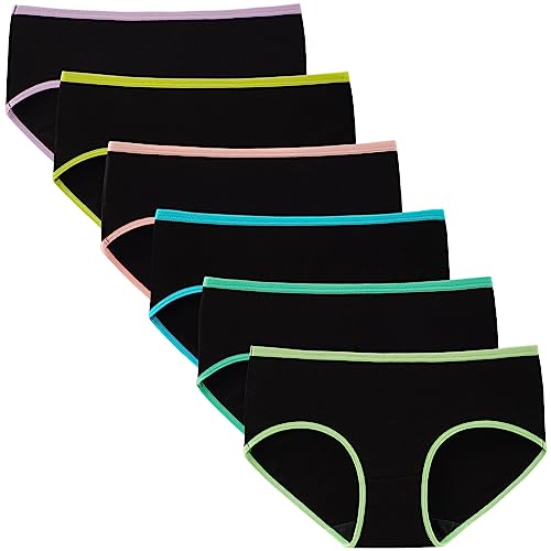 INNERSY Unterhosen Teenager Mädchen Baumwolle Unterwäsche Stretch Slip Schwarz 6er Pack (M(Mädchen 10-12 Jahre alt), Buntes Schwarz) von INNERSY