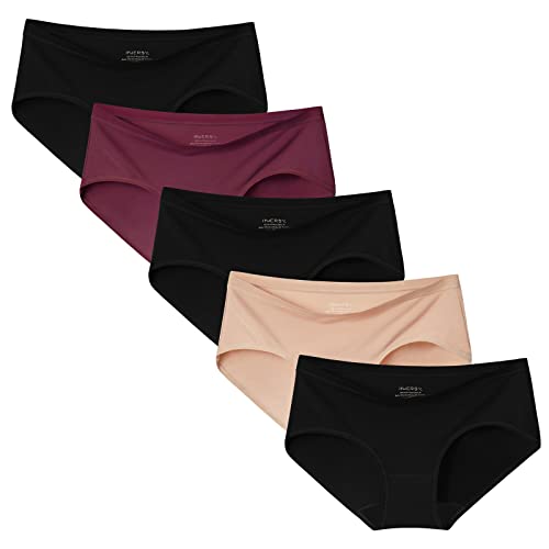 INNERSY Unterwäsche Frauen Mikro Modal Unterhosen Damen Panty Microfaser Schlüpfer Slip 5er Pack(XS, 3 Schwarz/1 Weinrot/1 Beige) von INNERSY