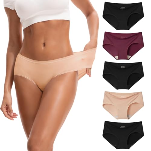 INNERSY Unterwäsche Frauen Mikro Modal Unterhosen Damen Panty Microfaser Schlüpfer Slip 5er Pack(XS, 3 Schwarz/1 Weinrot/1 Beige) von INNERSY
