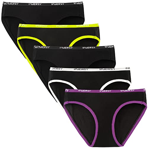 INNERSY Unterwäsche Mädchen Baumwolle Teenager Unterhosen Schwarz Pantys Hohes Bein 5er Pack (12-14 Jahre, Buntes Schwarz) von INNERSY