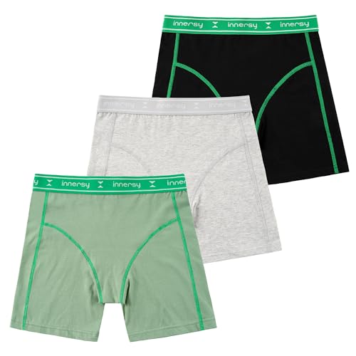 INNERSY Unterwäsche Mädchen Boxershorts Unterhosen Baumwolle Sport Pantys Teens 140-170 3er Pack (10-12 Jahre, Schwarz/Grau/Grün) von INNERSY