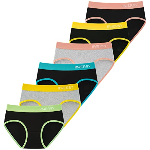 INNERSY Unterwäsche Mädchen Weiche Baumwolle Panty Teenager Bequeme Sport Unterhose Mehrpack 6 (10-12 Jahre, 4 Schwarz/2 Grau meliert) von INNERSY