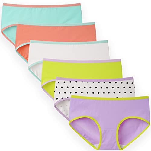 INNERSY Unterwäsche Mädchen Weiche Baumwolle Slips Jugendliche Bunte Pantys Mehrpack 6 (L(Mädchen 12-14 Jahre alt), Mehrfarbig mit Kontrastpaspelierung) von INNERSY