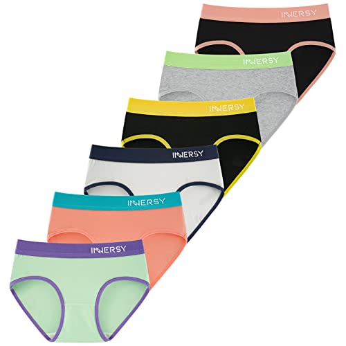 INNERSY Unterwäsche Teenager Mädchen Stretch Baumwolle Unterhosen Bunte Schlüpfer 6er Pack (8-10 Jahre, 2 Schwarz/Mehrfarbig) von INNERSY