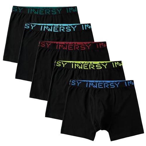 INNERSY Unterwäsche für Jungen Baumwolle Boxershorts Schwarz Unterhosen Jungs Sports 5er Pack (116-122, 5 Schwarz) von INNERSY