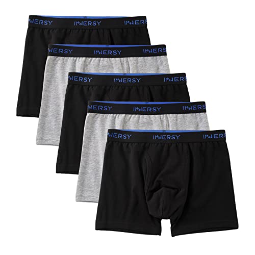 INNERSY Unterwäsche für Jungen Baumwolle Unterhosen Elastische Boxershorts mit Eingriff 5er Pack (116-122, 3 Schwarz/2 Grau) von INNERSY