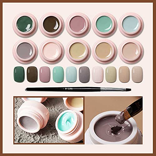 INNICON Solid Cream Gel Nail Set - 10 Nude Colors + 1 Brush - UV Gel Polish for Nail Art - Langlebig & Glänzend - 10 Stück von INNICON