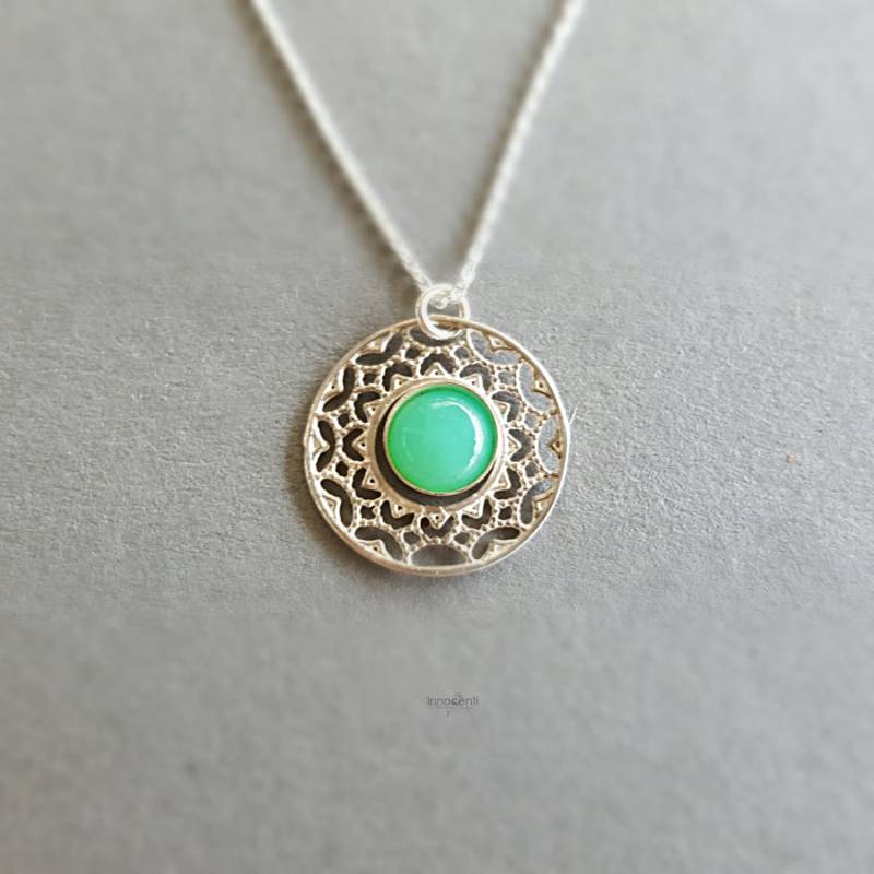 Chrysopras-Halskette, Zierliche Silberkette, Grüne Edelstein-Halskette, Natürliche Jade-Halskette von INNOCENTIJEWELRY