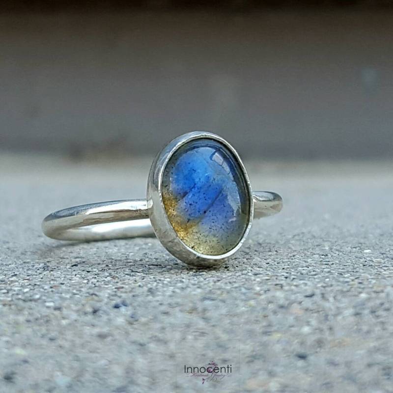 Labradorit Ring Stapeln Schmuck Silber Blau Statement von INNOCENTIJEWELRY
