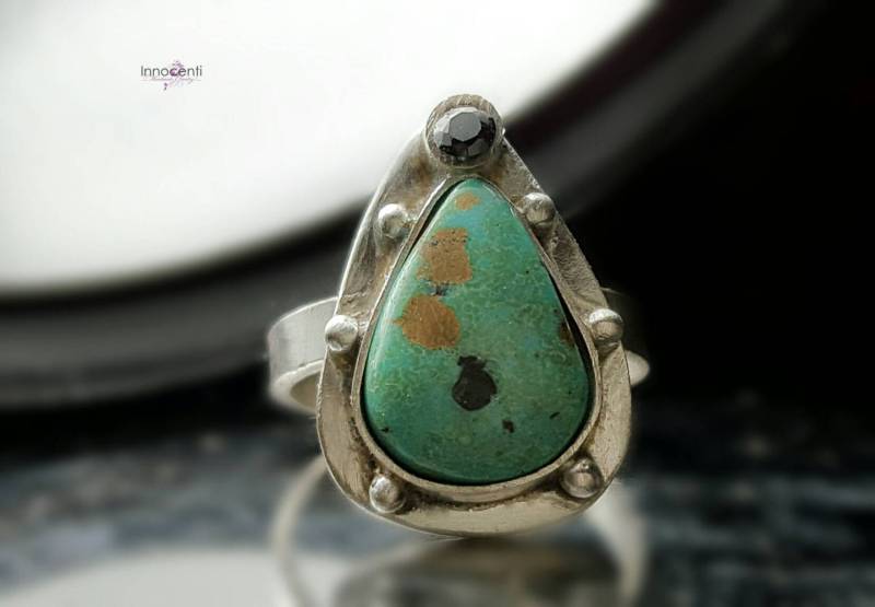Türkiser Ring, Ring Aus Sterlingsilber, Stammesring, Großer Türkisring, Boho-Schmuck von INNOCENTIJEWELRY