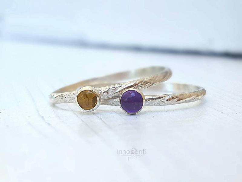 Turmalin-Stapelring. Stapelring Mit Turmalin. Gelber Turmalin-Ring. Edelstein-Ring. Turmalin-Schmuck. Stein-Ring. Floraler Bandring von INNOCENTIJEWELRY