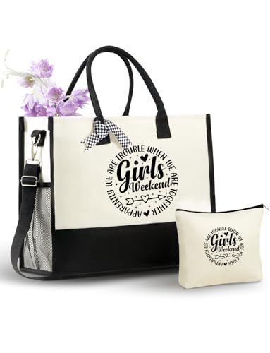 InnoBeta Mädchen-Wochenend-Geschenk-Tragetasche – "Apparently We Are Trouble", Segeltuch-Geschenk für Frauen, Reißverschluss oben und verstellbarer Schultergurt von INNObeta