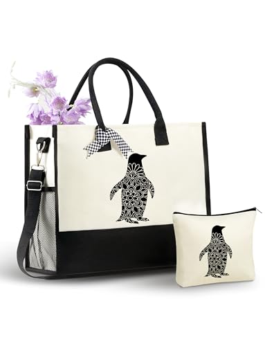 InnoBeta Pinguin-Geschenke für Frauen, niedliche Pinguin-Tragetasche mit Reißverschluss oben und Schultergurt, Mandala, Einheitsgröße von INNObeta