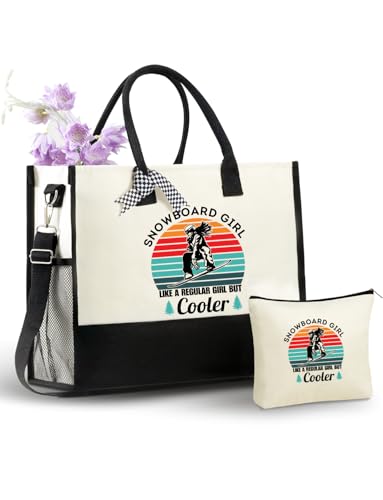 InnoBeta Snowboard-Geschenke für Frauen, Canvas-Tragetasche mit Reißverschluss oben und Schultergurt, Dankeschön-Geschenke für Snowboard-Mädchen von INNObeta