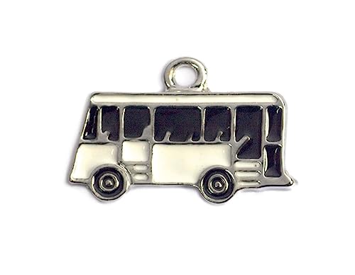 INNSPIRO NICE CHARMS Bus Anhänger Metall weiß und schwarz, 20 x 13 mm, 25 u., 11x24mm., Metall, Kein Edelstein von INNSPIRO